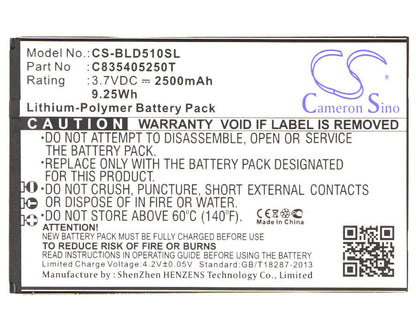 3.7V, 2500mAh, Li-Polymer Battery fits Blu, Studio 5.3, Studio D510, 9.25Wh