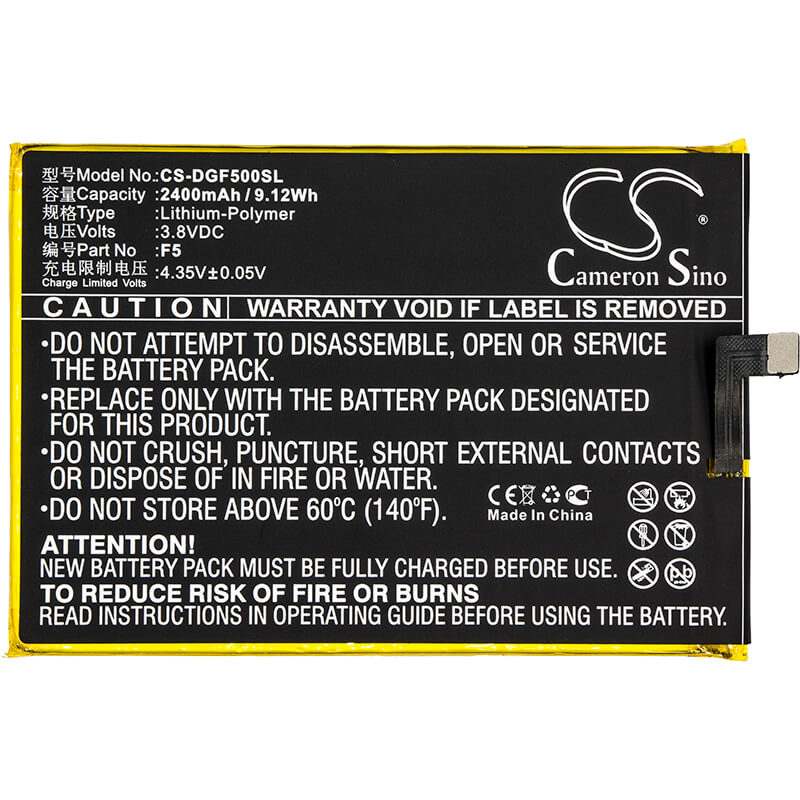 3.8V, 2400mAh, Li-Polymer Battery fits Doogee, F5, 9.12Wh