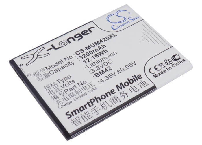3.8V, 3200mAh, Li-ion Battery fits Xiaomi, Note, 12.16Wh
