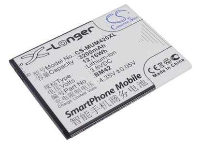 3.8V, 3200mAh, Li-ion Battery fits Xiaomi, Note, 12.16Wh