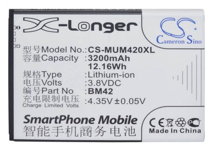 3.8V, 3200mAh, Li-ion Battery fits Xiaomi, Note, 12.16Wh