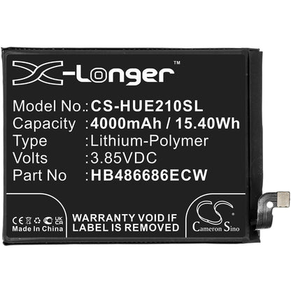 3.85V, 4000mAh, Li-Polymer Battery fits Huawei, Changxiang 20 Plus, Enjoy 20 Plus, 15.4Wh