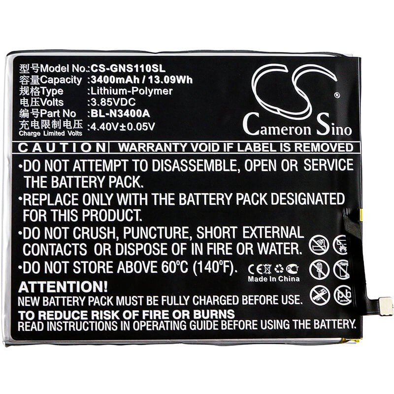 3.85V, 3400mAh, Li-Polymer Battery fits Gionee, S11, S11 Dual Sim, 13.09Wh