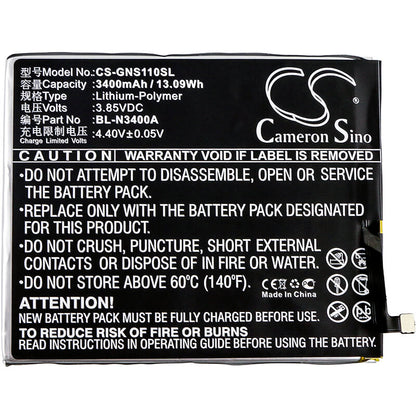 3.85V, 3400mAh, Li-Polymer Battery fits Gionee, S11, S11 Dual Sim, 13.09Wh