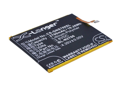 3.8V, 2700mAh, Li-Polymer Battery fits Kazam, Tornado 552l, Tornado 552l Dual Sim Lte, 10.26Wh