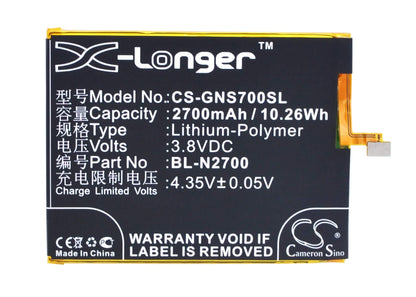 3.8V, 2700mAh, Li-Polymer Battery fits Kazam, Tornado 552l, Tornado 552l Dual Sim Lte, 10.26Wh