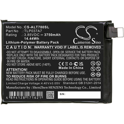 3.85V, 3750mAh, Li-Polymer Battery fits Alcatel, Plex, T780h, 14.4375Wh
