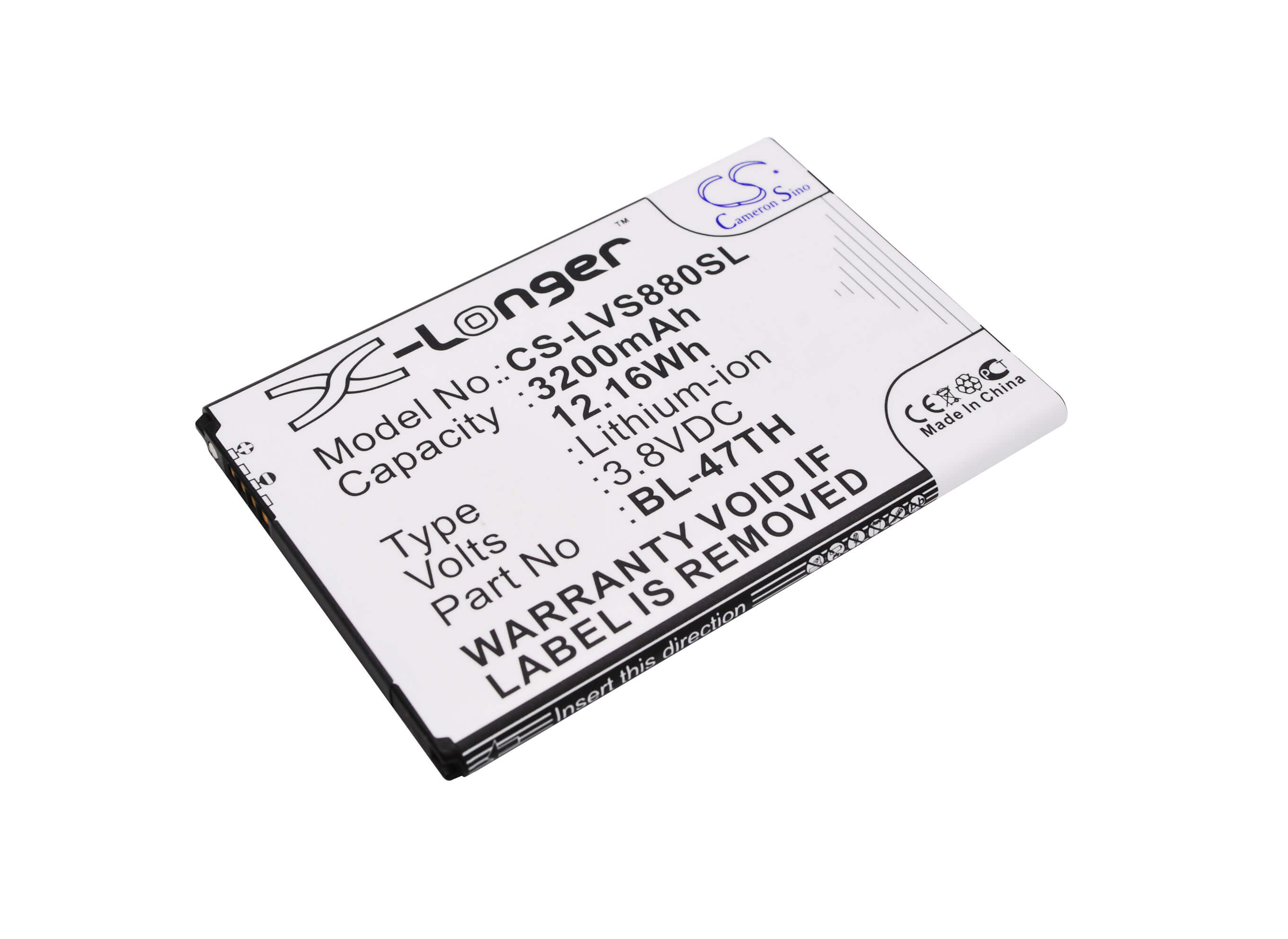 3.8V, 3200mAh, Li-ion Battery fits Lg, B1 Lite, D631, 12.16Wh