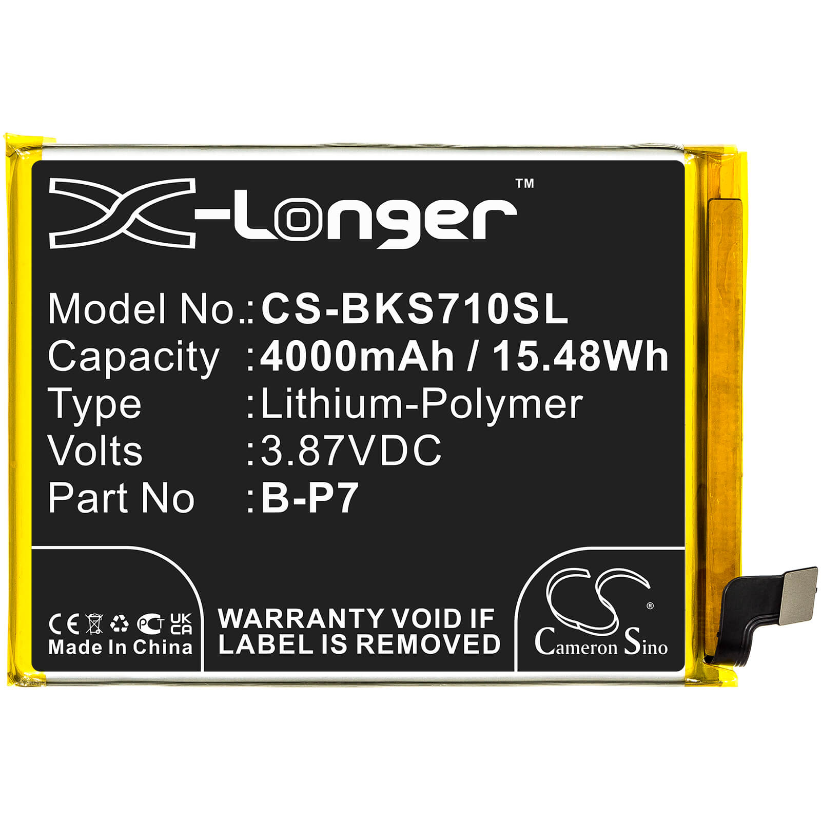 3.87V, 4000mAh, Li-Polymer Battery fits Vivo, S7e, S7e 5g 2020, 15.48Wh