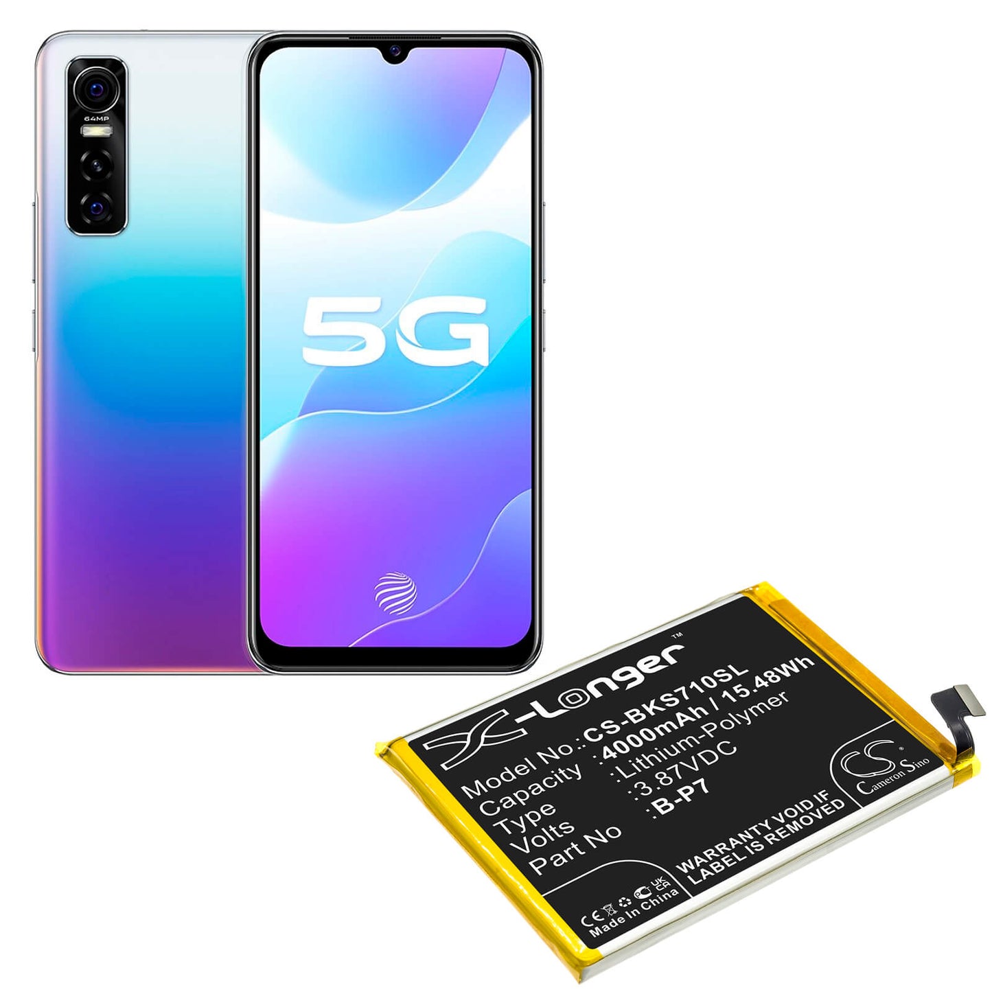 3.87V, 4000mAh, Li-Polymer Battery fits Vivo, S7e, S7e 5g 2020, 15.48Wh
