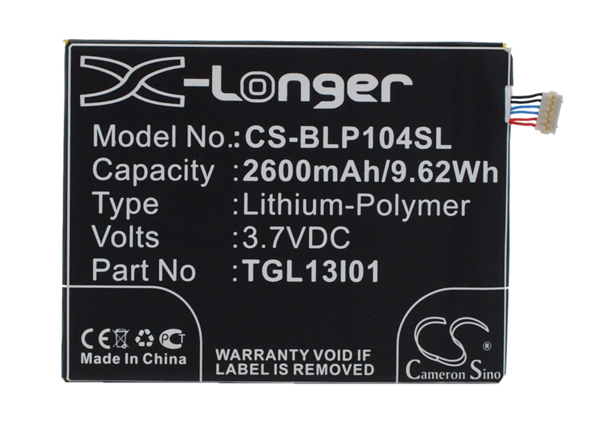3.7V, 2600mAh, Li-Polymer Battery fits Blu, L110, Life View, 9.62Wh