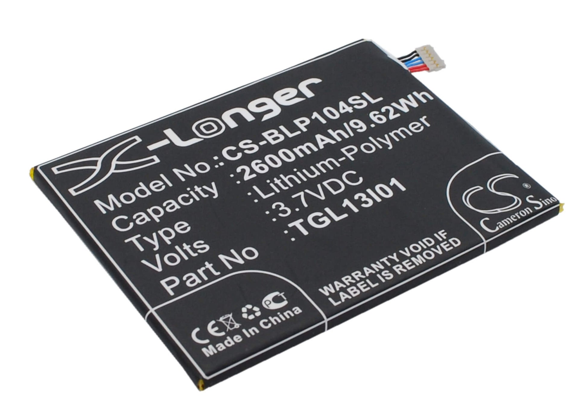 3.7V, 2600mAh, Li-Polymer Battery fits Blu, L110, Life View, 9.62Wh