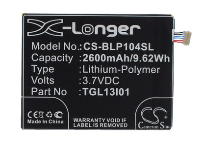 3.7V, 2600mAh, Li-Polymer Battery fits Wiko, Darkside, Darside, 9.62Wh