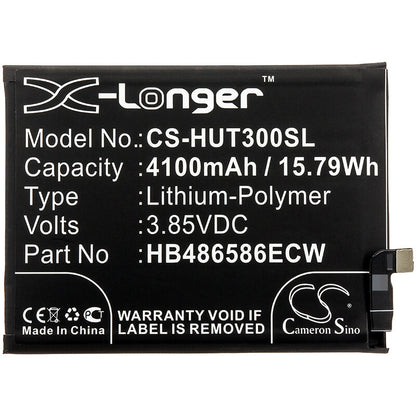 3.85V, 4100mAh, Li-Polymer Battery fits Huawei, Honor V30, Honor View 30, 15.785Wh