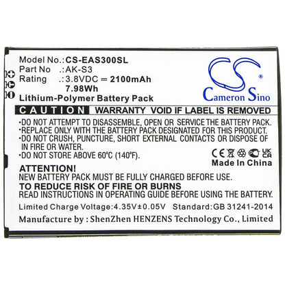 3.8V, 2100mAh, Li-Polymer Battery fits Emporia, Smart 3, 7.98Wh