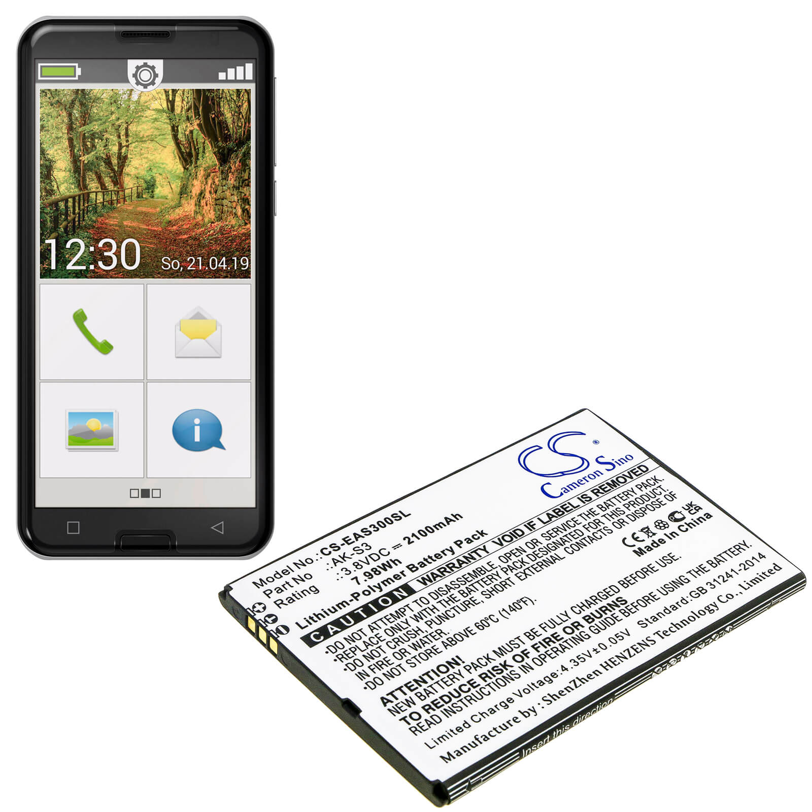 3.8V, 2100mAh, Li-Polymer Battery fits Emporia, Smart 3, 7.98Wh