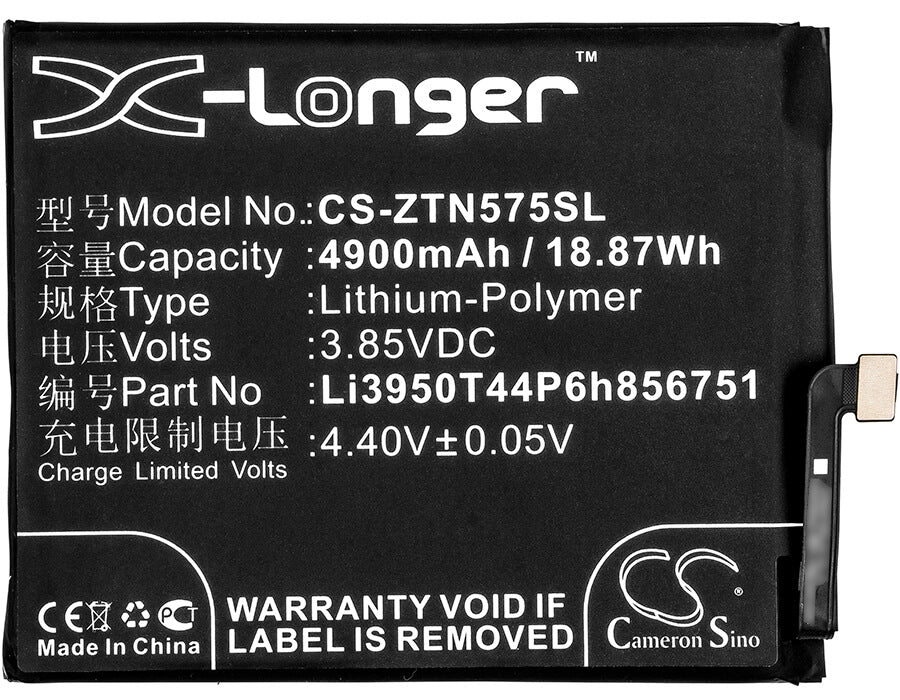 3.85V, 4900mAh, Li-Polymer Battery fits Zte, Nubia N2, Nubia N2 Dual Sim, 18.865Wh