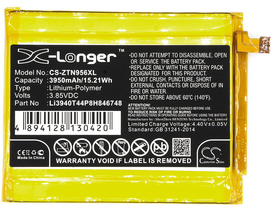 3.85V, 3950mAh, Li-Polymer Battery fits Zte, Blade Max 3, Blade Max 3 Lte-a, 15.2075Wh