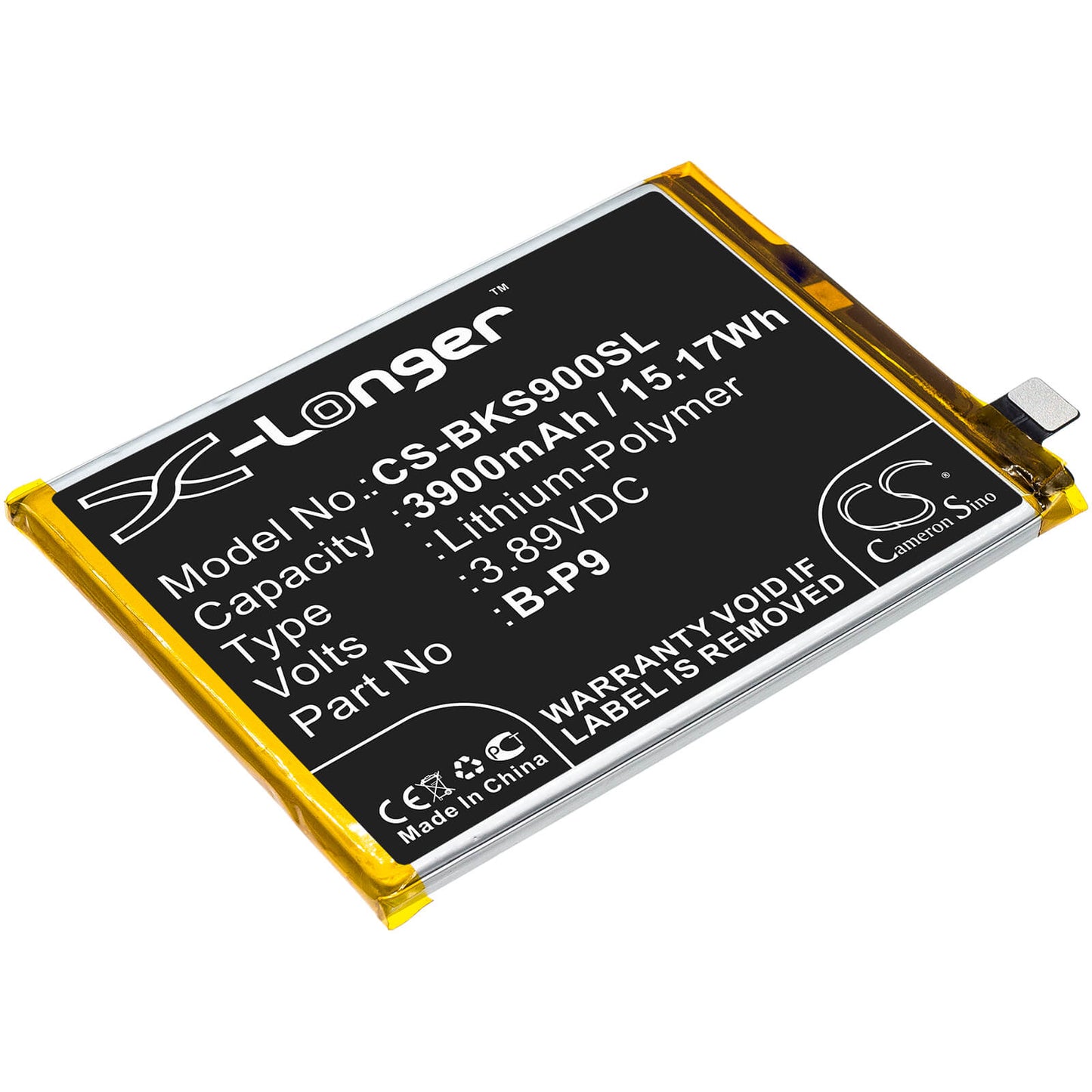 3.89V, 3900mAh, Li-Polymer Battery fits Vivo, S9, V2072a, 15.171Wh