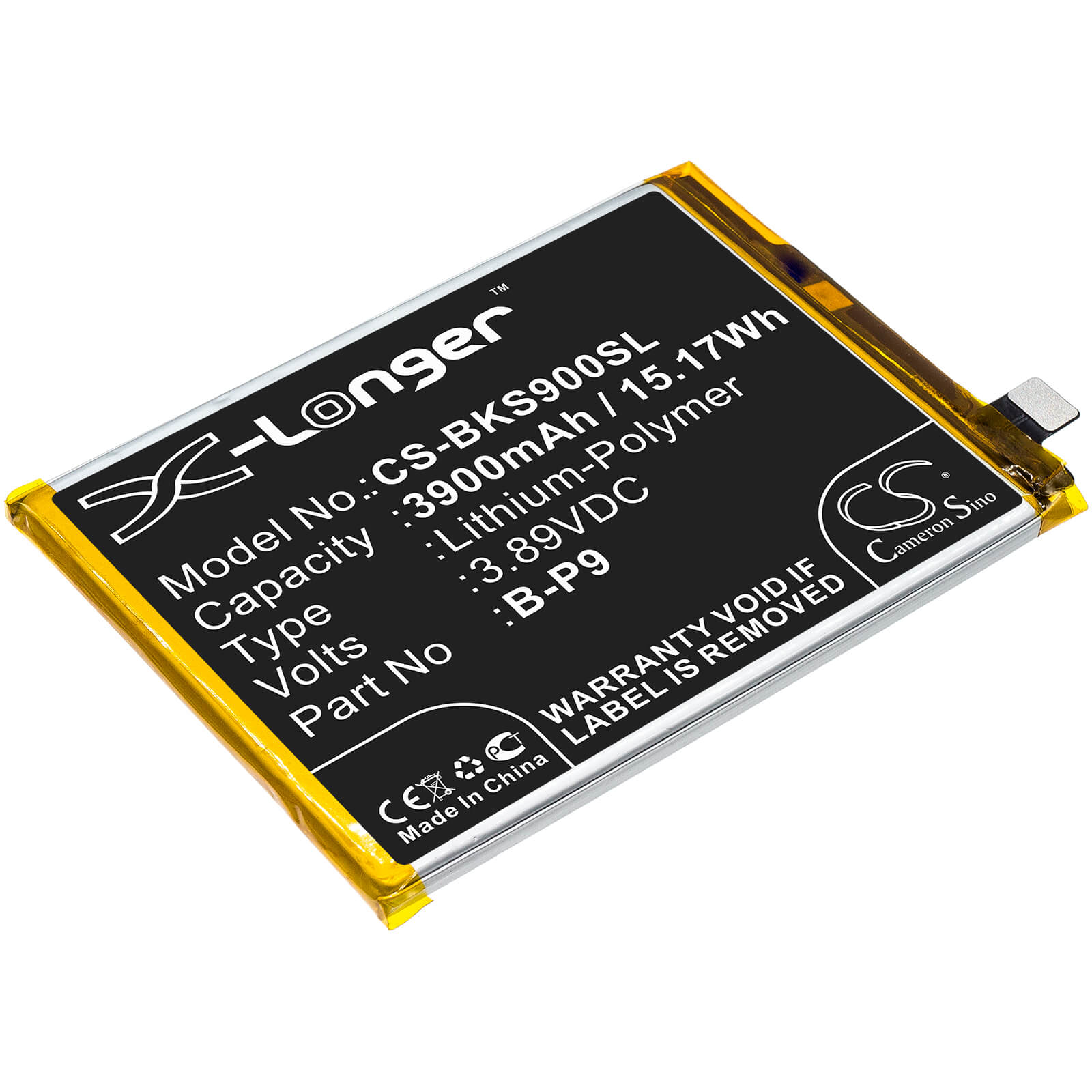 3.89V, 3900mAh, Li-Polymer Battery fits Vivo, S9, V2072a, 15.171Wh