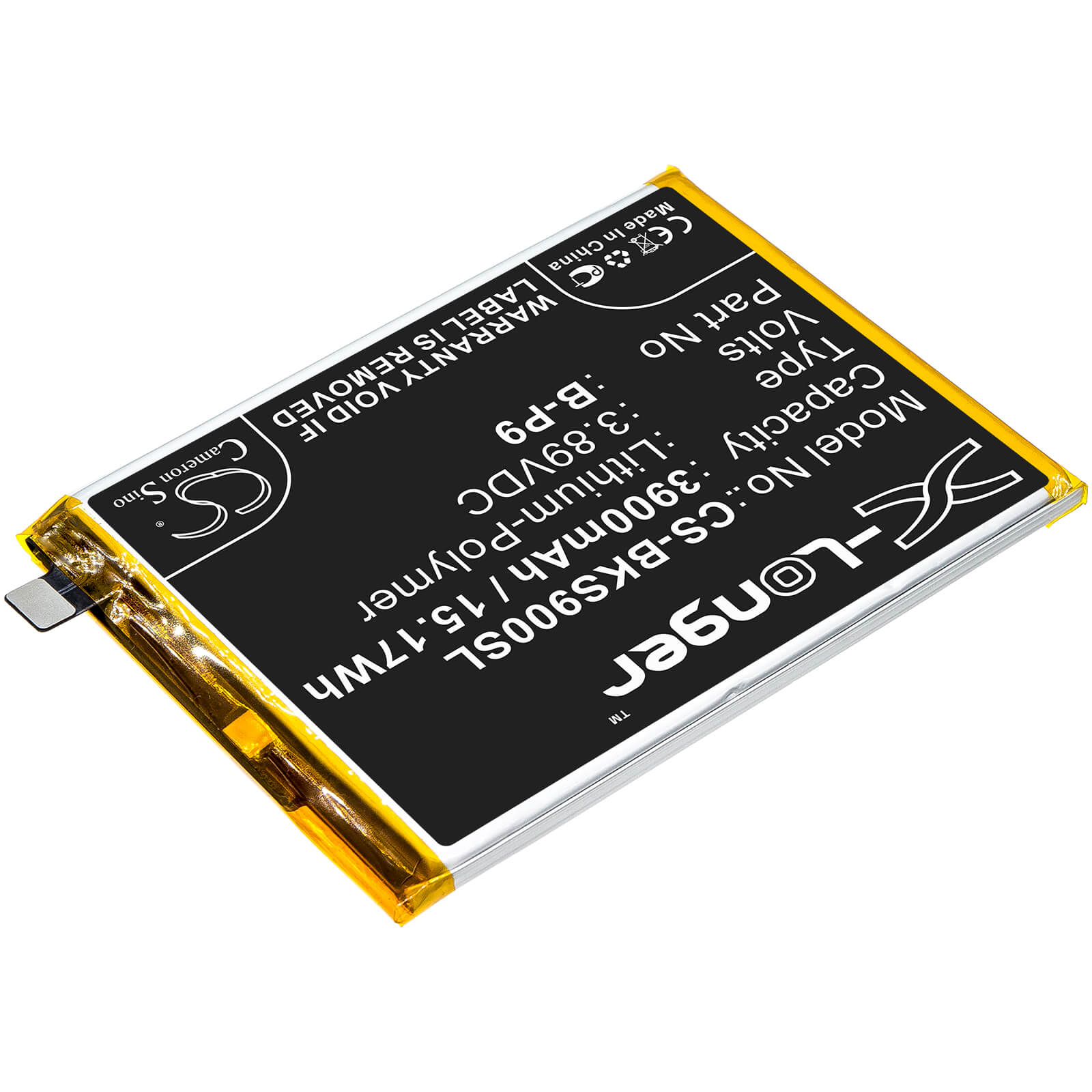 3.89V, 3900mAh, Li-Polymer Battery fits Vivo, S9, V2072a, 15.171Wh
