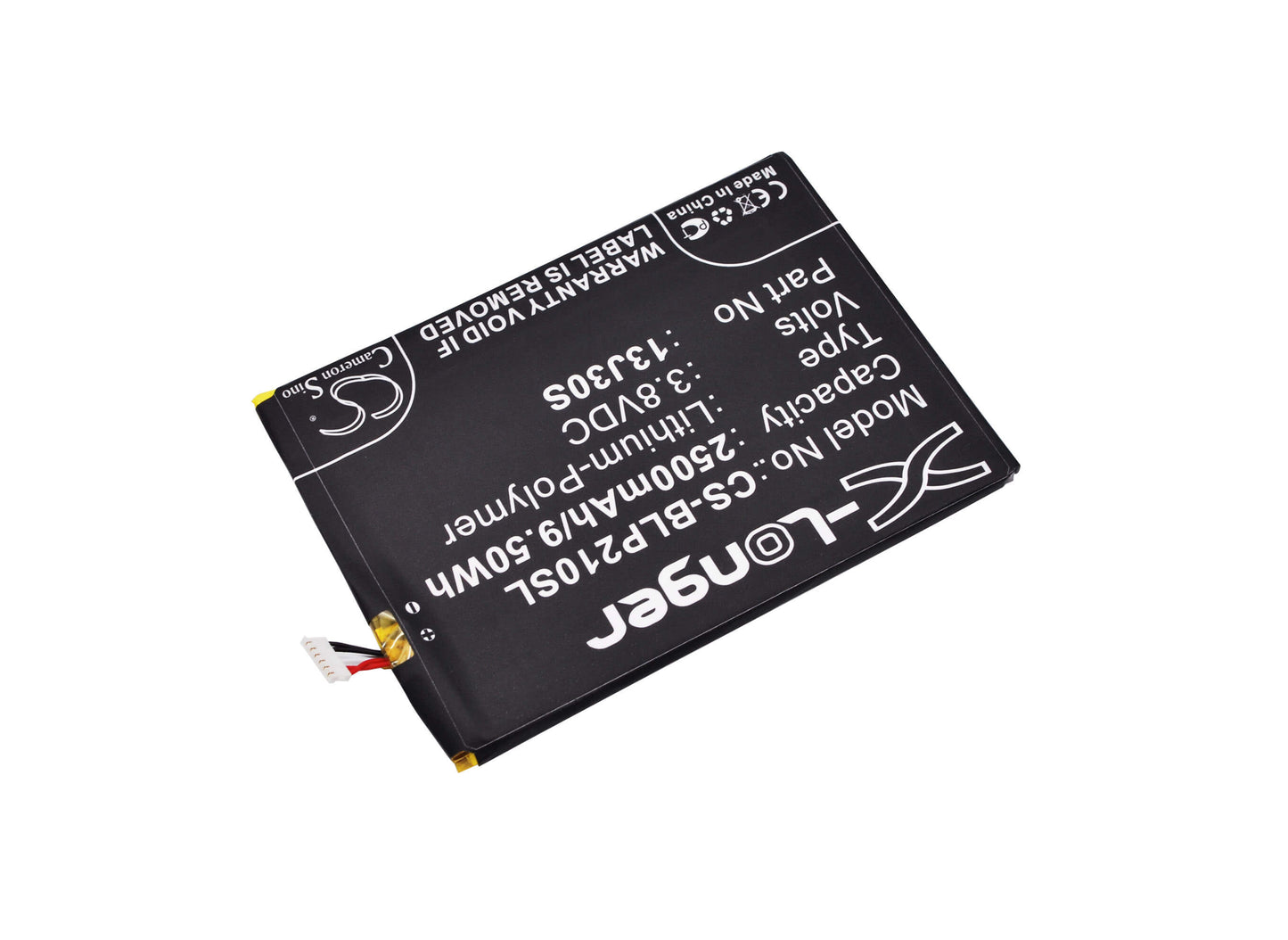 3.8V, 2500mAh, Li-Polymer Battery fits Blu, L210a, L210i, 9.5Wh