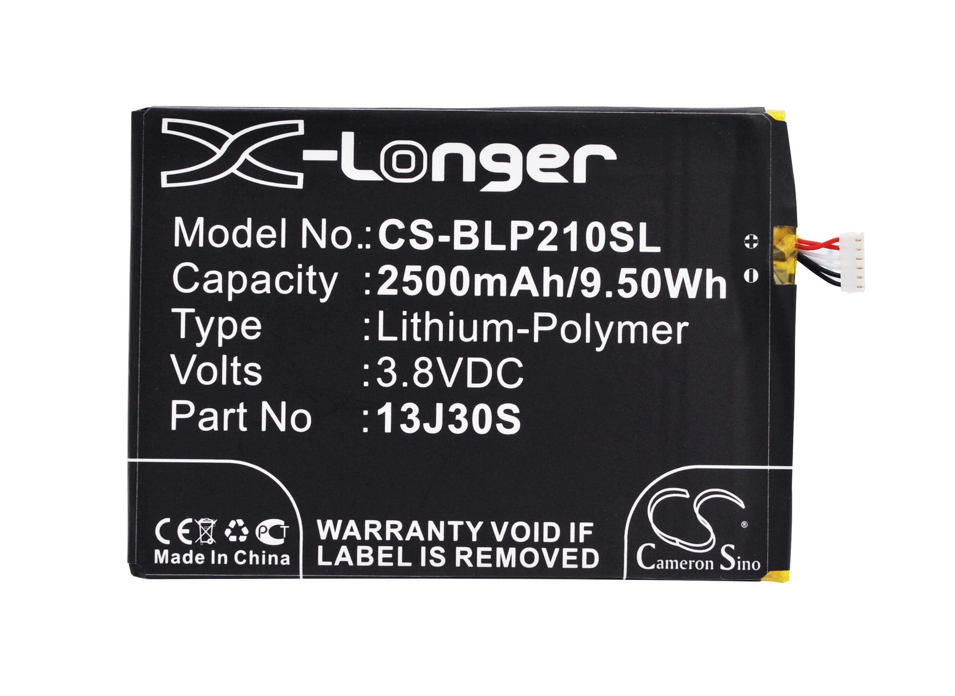 3.8V, 2500mAh, Li-Polymer Battery fits Blu, L210a, L210i, 9.5Wh