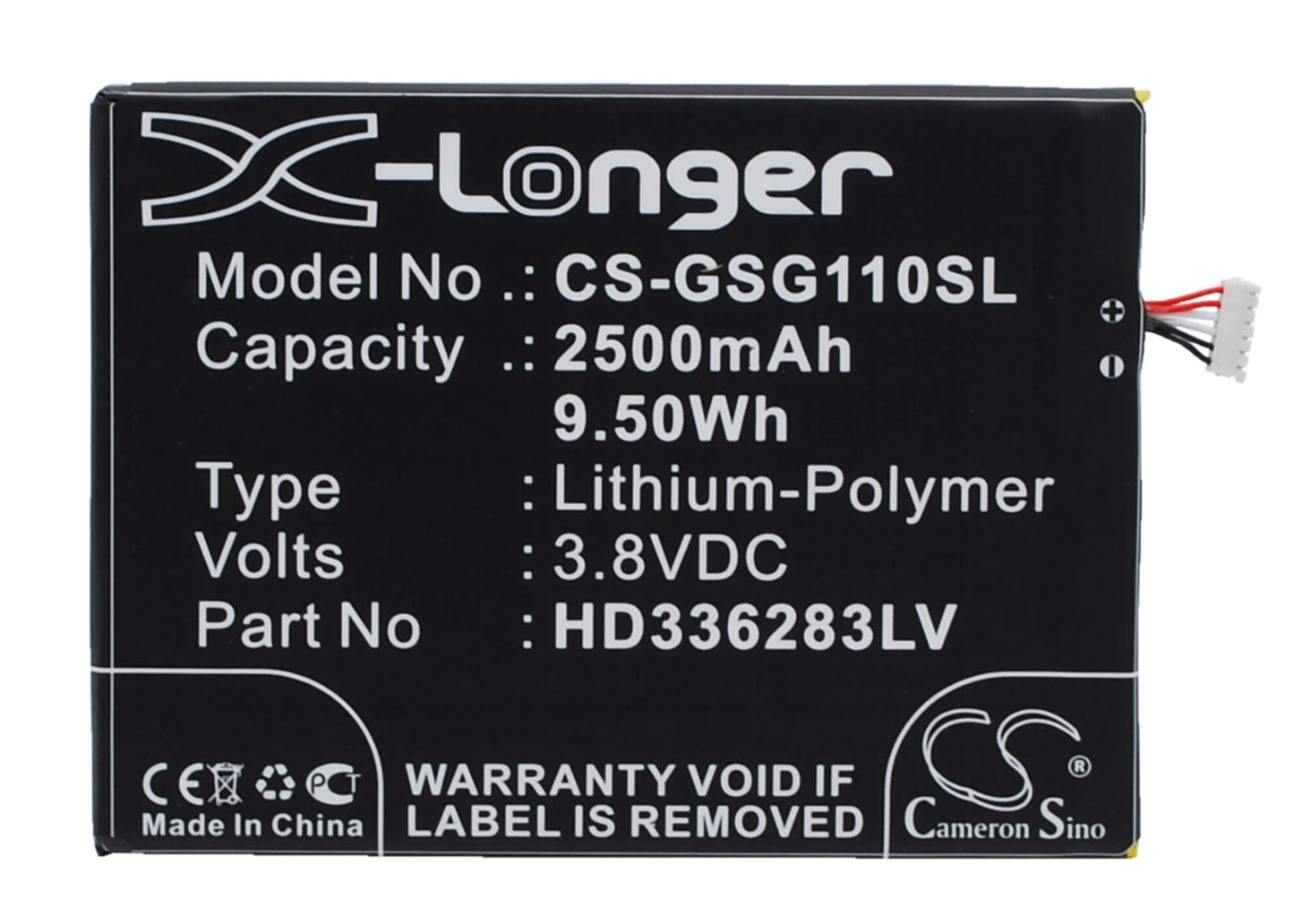 3.8V, 2500mAh, Li-Polymer Battery fits Gsmart, Guru G1, 9.5Wh