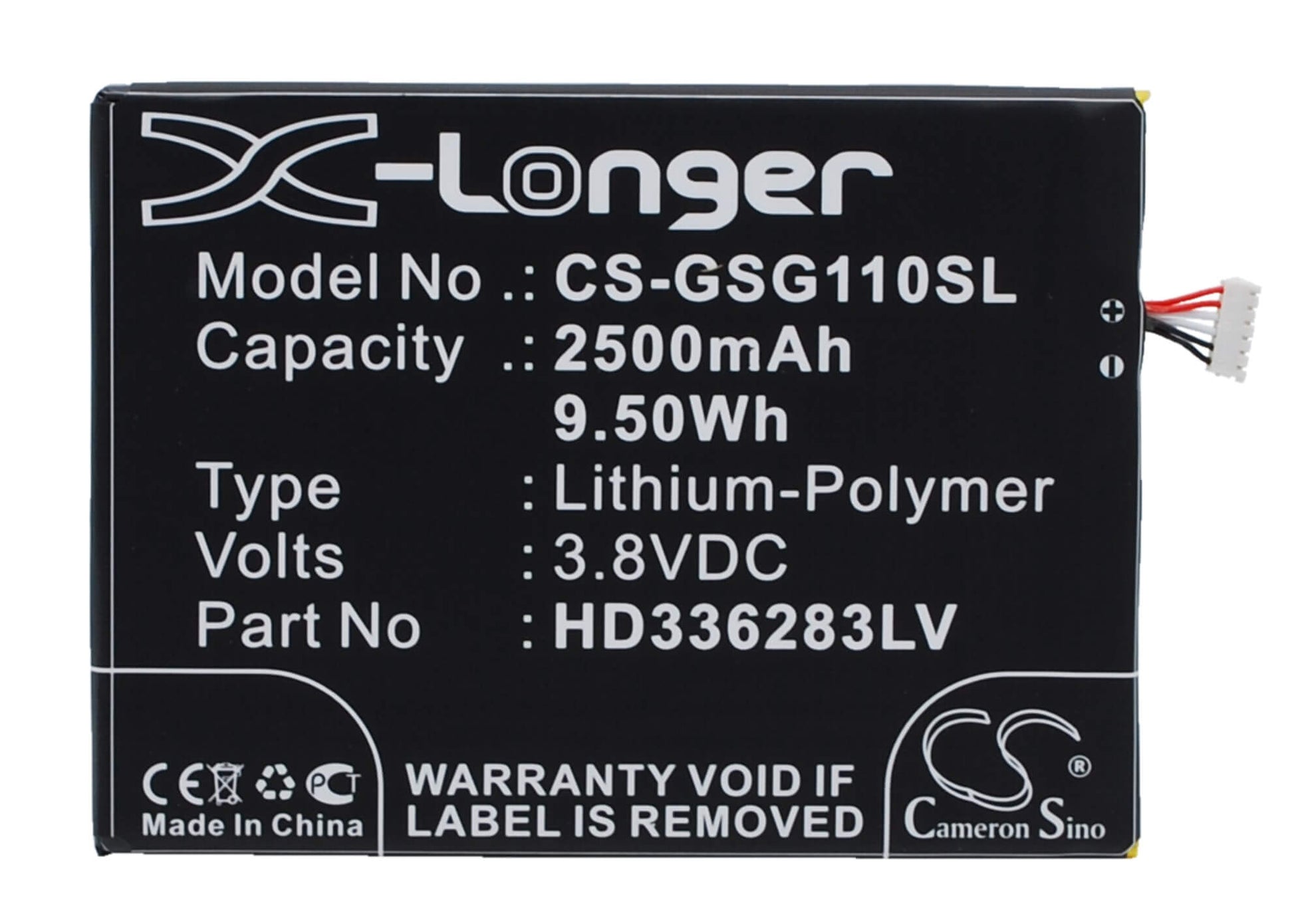 3.8V, 2500mAh, Li-Polymer Battery fits Gsmart, Guru G1, 9.5Wh