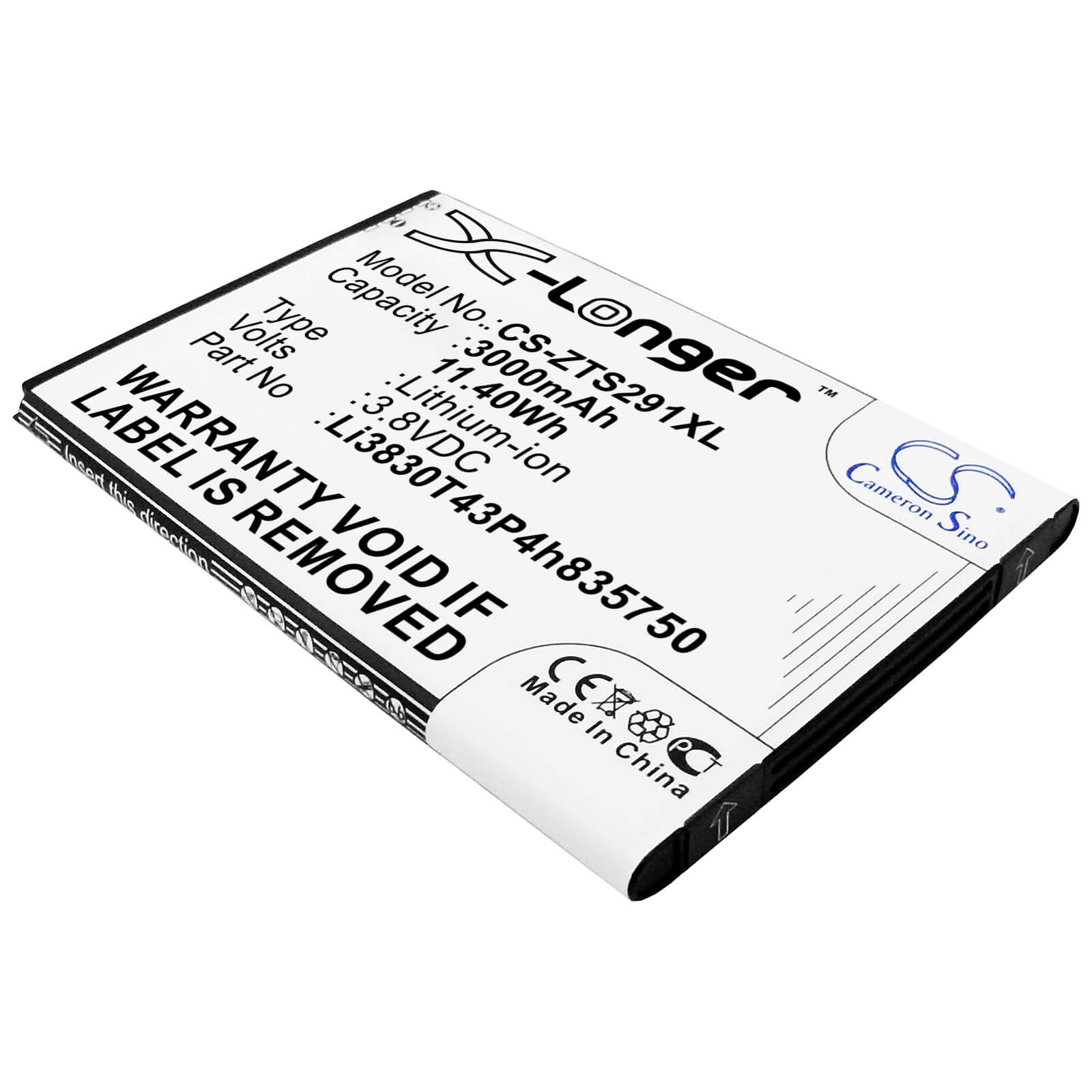 3.8V, 3000mAh, Li-ion Battery fits Zte, Avid 916, Avid 916 Lte, 11.4Wh