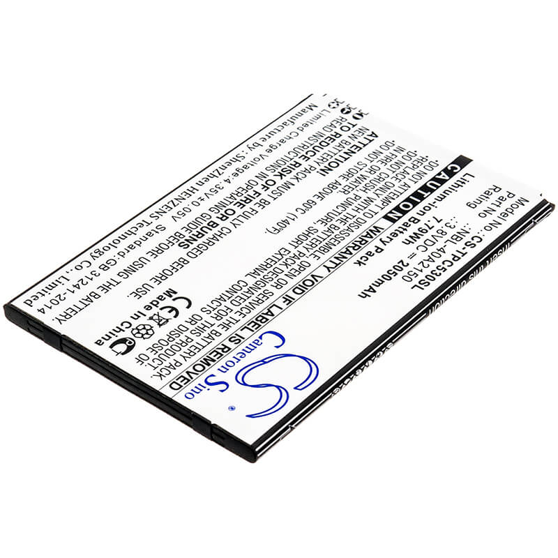 3.8V, 2050mAh, Li-ion Battery fits Neffos, C5 Plus, Tp7031a, 7.79Wh