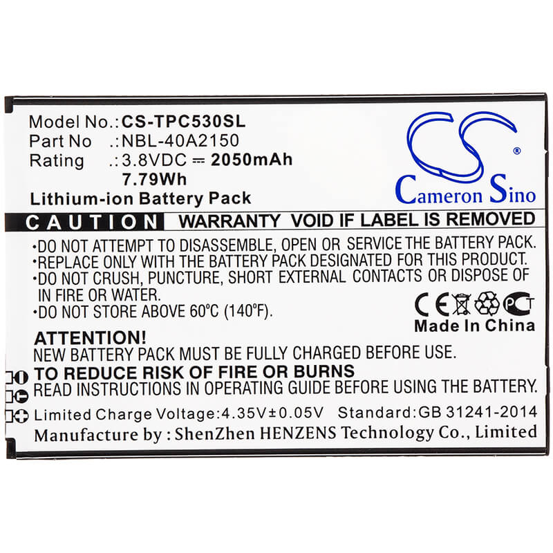3.8V, 2050mAh, Li-ion Battery fits Neffos, C5 Plus, Tp7031a, 7.79Wh