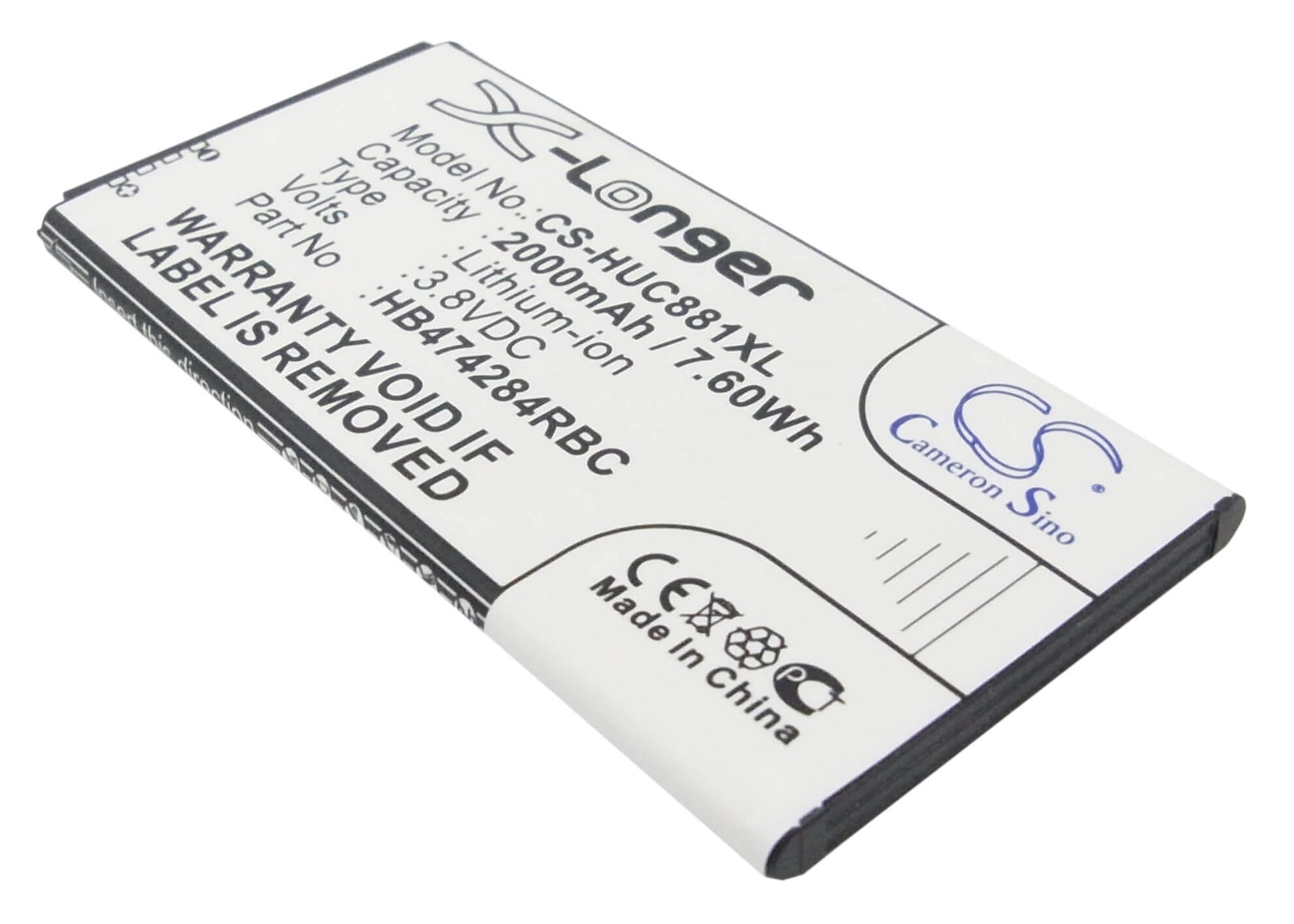 3.8V, 2000mAh, Li-ion Battery fits Huawei, Ascend G521, Ascend G521-l076, 7.6Wh