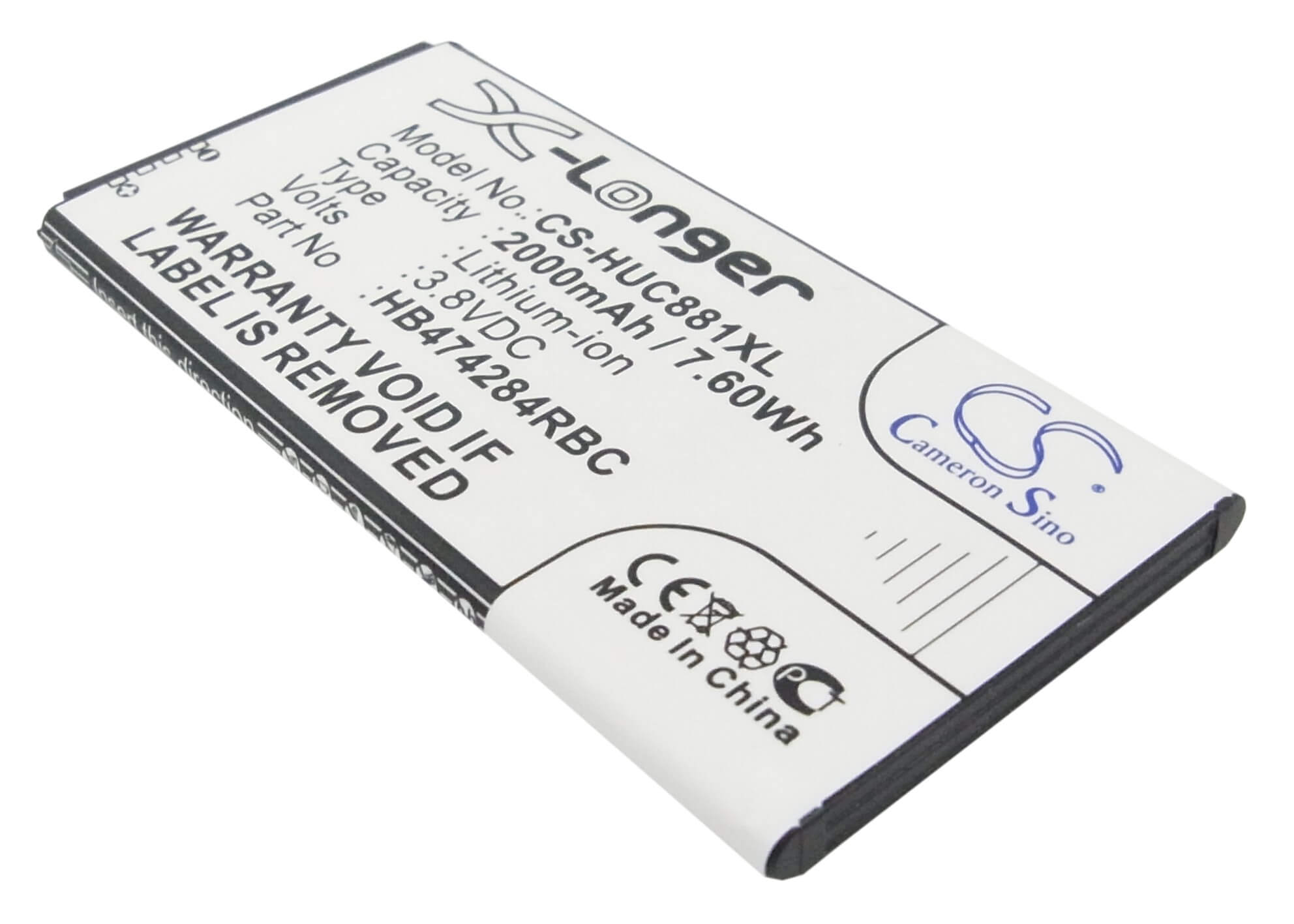 3.8V, 2000mAh, Li-ion Battery fits Huawei, Ascend G521, Ascend G521-l076, 7.6Wh