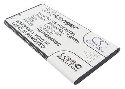 3.8V, 2000mAh, Li-ion Battery fits Huawei, Ascend G521, Ascend G521-l076, 7.6Wh