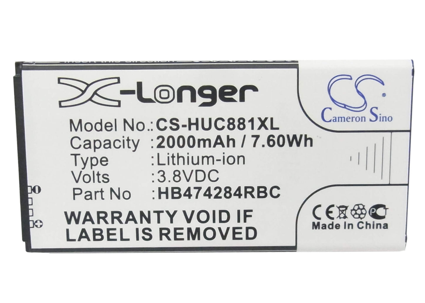 3.8V, 2000mAh, Li-ion Battery fits Huawei, Ascend G521, Ascend G521-l076, 7.6Wh