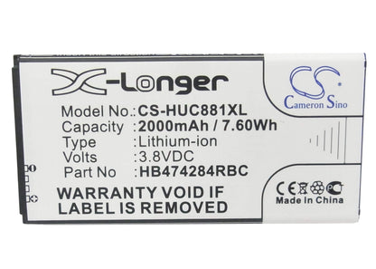 3.8V, 2000mAh, Li-ion Battery fits Huawei, Ascend G521, Ascend G521-l076, 7.6Wh