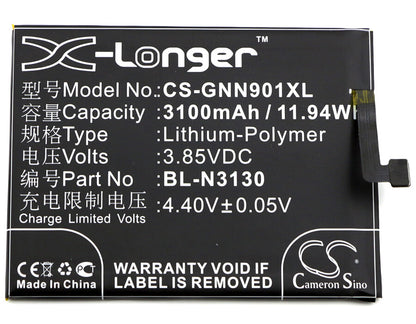 3.85V, 3100mAh, Li-Polymer Battery fits Gionee, Elife S6 Pro, Elife S6 Pro Dual Sim Td-lte I, 11.935Wh