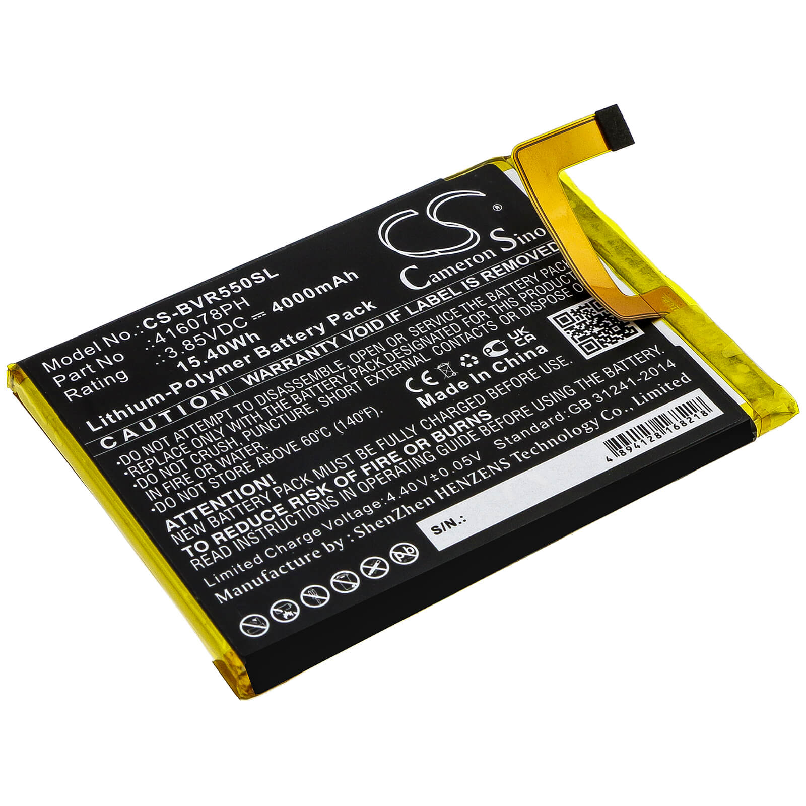 3.85V, 4000mAh, Li-Polymer Battery fits Blackview, Bv5500, 15.4Wh