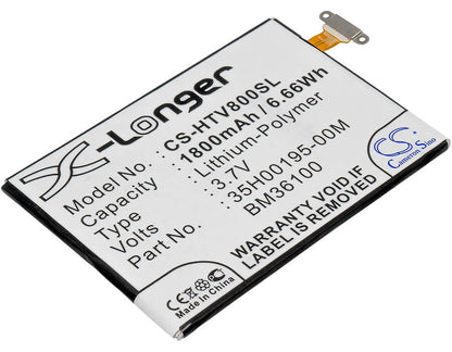 3.7V, 1800mAh, Li-Polymer Battery fits Htc, One Vx, Pm36100, 6.66Wh