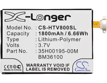 3.7V, 1800mAh, Li-Polymer Battery fits Htc, One Vx, Pm36100, 6.66Wh