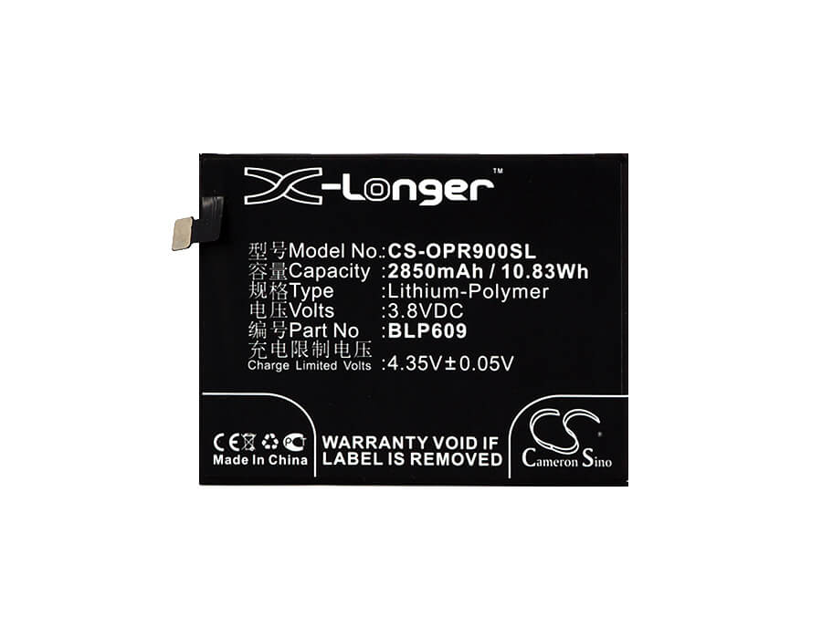3.8V, 2850mAh, Li-Polymer Battery fits Oppo, F1 Plus, R9, 10.83Wh