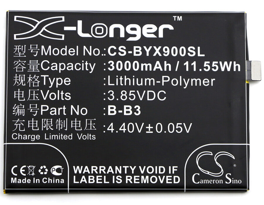 3.85V, 3000mAh, Li-Polymer Battery fits Bbk, Vivo X9, 11.55Wh