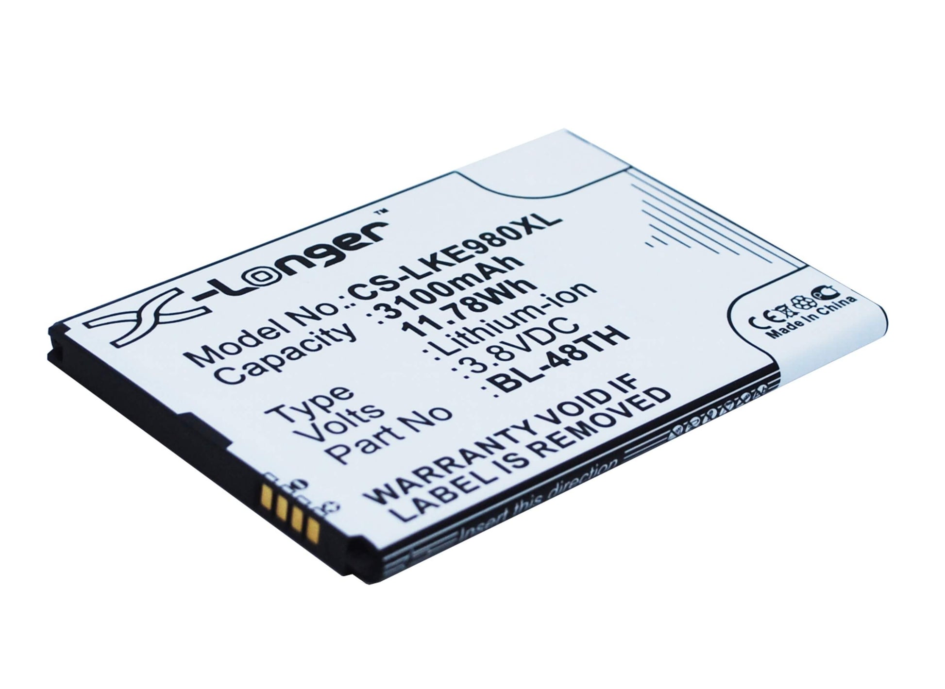 3.8V, 3100mAh, Li-ion Battery fits Lg, E940, E977, 11.78Wh