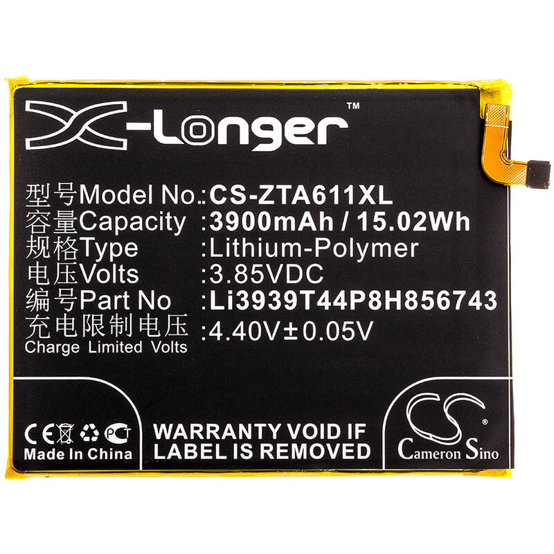 3.85V, 3900mAh, Li-Polymer Battery fits Zte, Blade A6 Max, 15.015Wh