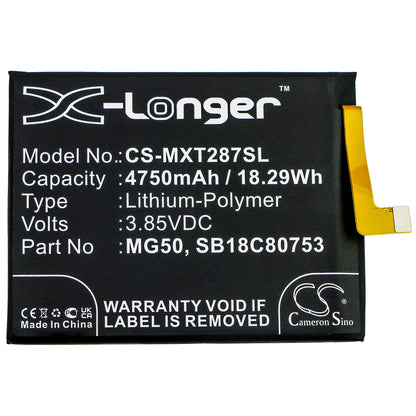 3.85V, 4750mAh, Li-Polymer Battery fits Motorola, Moto G9 Plus, Xt2087-1, 18.2875Wh