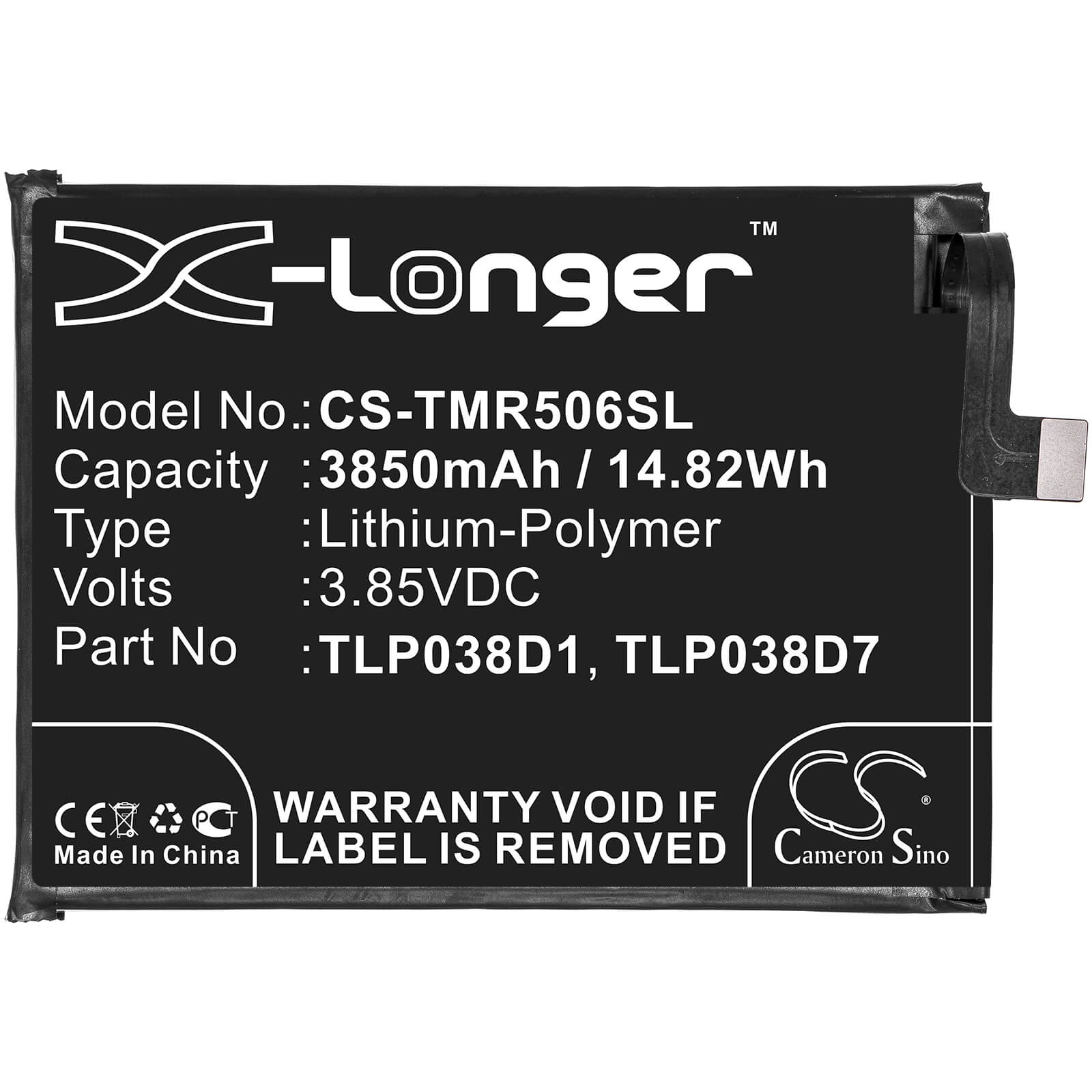 3.85V, 3850mAh, Li-Polymer Battery fits Alcatel, 3l 2020, 5029d, 14.8225Wh