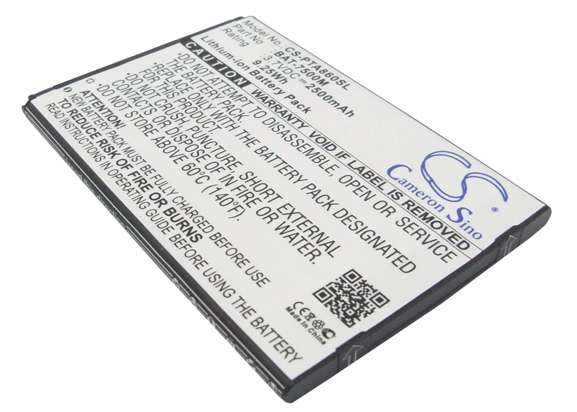 3.7V, 2500mAh, Li-ion Battery fits Pantech, Im-a860, Im-a860k, 9.25Wh