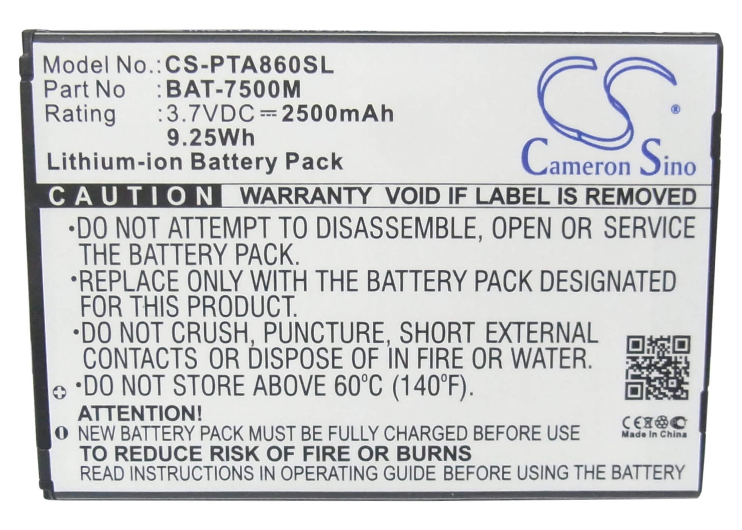 3.7V, 2500mAh, Li-ion Battery fits Pantech, Im-a860, Im-a860k, 9.25Wh
