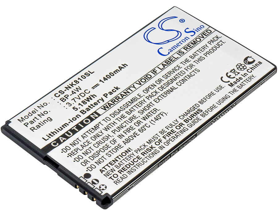 3.7V, 1400mAh, Li-ion Battery fits Nokia, Lumia 810, Lumia 822, 5.18Wh